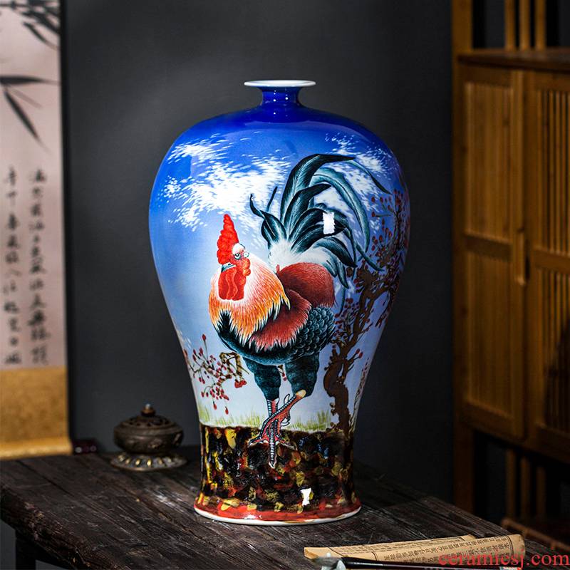 Jingdezhen ceramics prosperous blue vase flower arranging Chinese style restoring ancient ways furnishing articles sitting room TV cabinet decoration