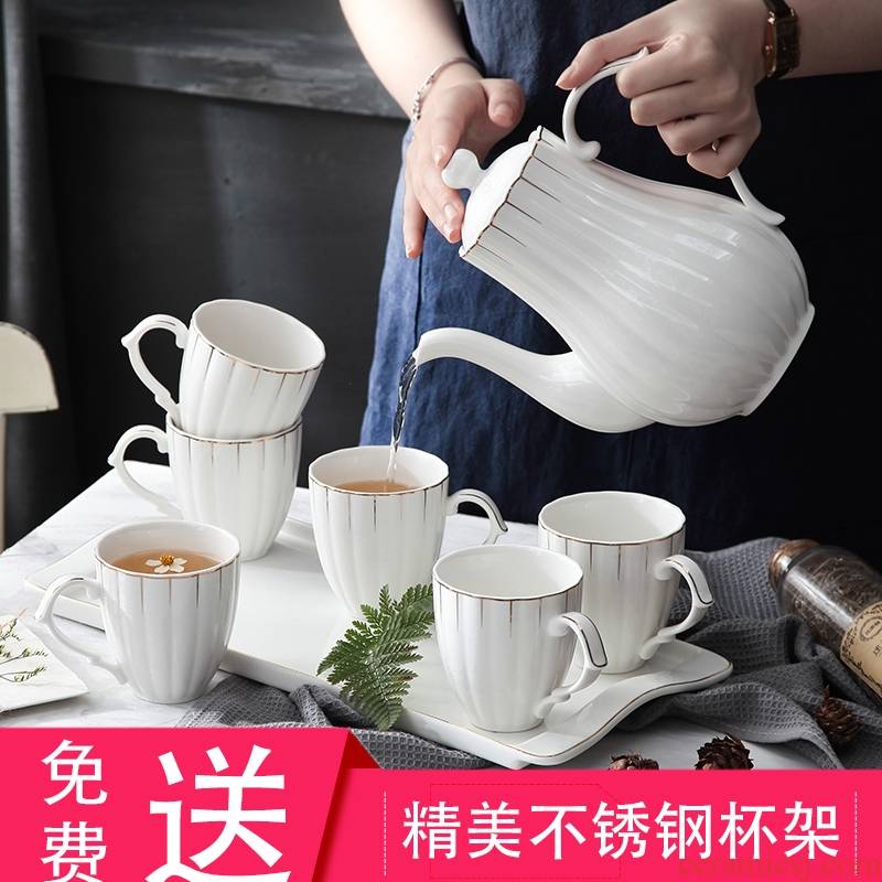 Qiao mu glasses suit with little tray was contracted Europe type luxurious sitting room heat cool household ceramic cup water kettle
