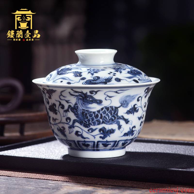 Jingdezhen ceramic hand - made maintain all blue auspicious pattern only two to three tureen large domestic cups tea bowls