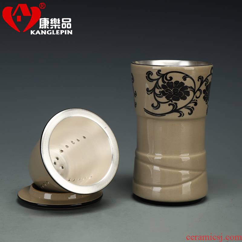 Recreational product tasted silver gilding office separation ceramic tea cup tea cup with ceramic filter tank portable the receive