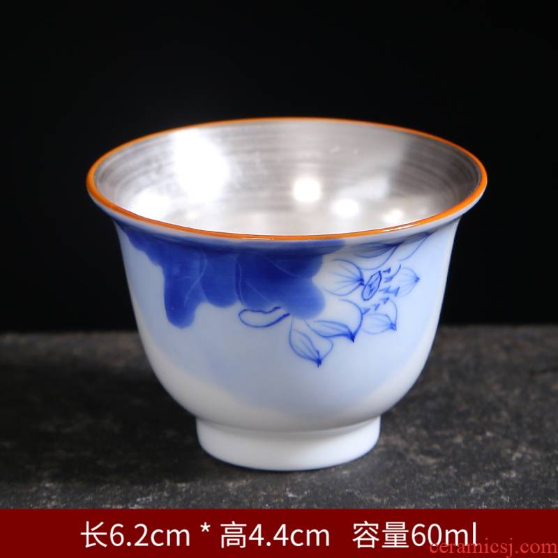 Tasted silver gilding hand - drawn work master single CPU kung fu tea set of blue and white porcelain single individual sample tea cup tea light ceramic tea cup