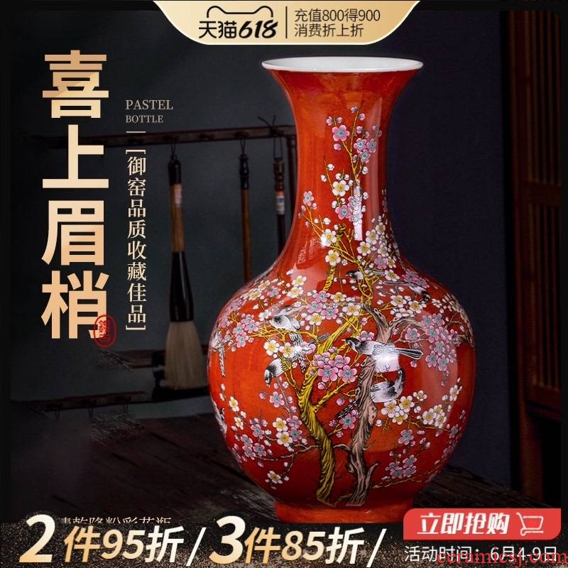Jingdezhen ceramics China red vase furnishing articles flower arranging the new Chinese rich ancient frame decoration process big sitting room