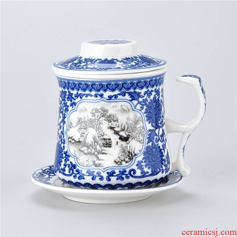 Qiao mu jingdezhen ceramic water filter tea cup office cup four cups with cover plate with a good