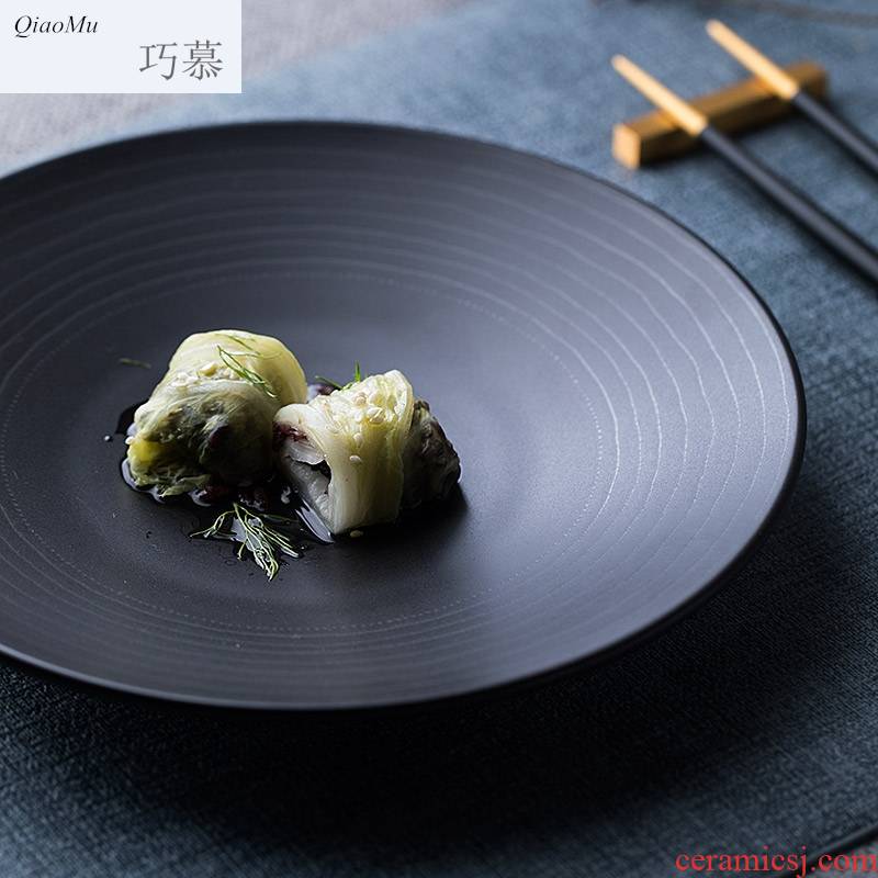 Qiao longed for creative household ceramic plates plate steak restaurant food dish plate threaded salad plate compote pastry disc