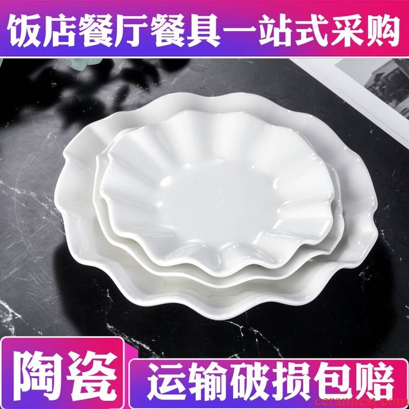 Pure white ceramic plate hotel restaurant hotel kitchen utensils after special specification of lotus leaf dish hot cold dishes