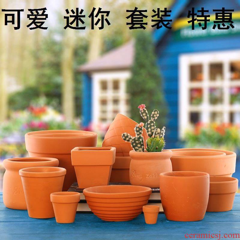 Red clay pot biscuit firing desktop rural green plant is cylindrical, small the plants with small, fleshy flowerpot pure manual