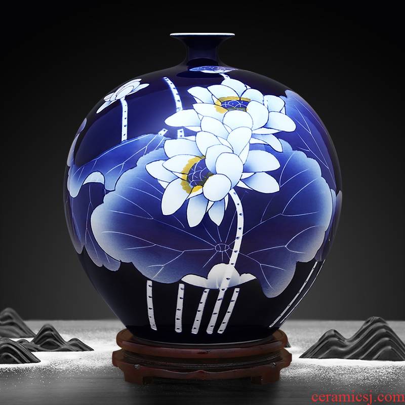 Jingdezhen ceramics hand - made ji blue jade pomegranates vase flower arranging Chinese style household act the role ofing is tasted furnishing articles sitting room