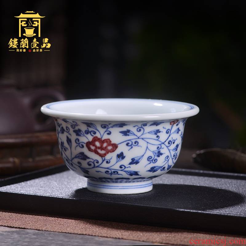 Jingdezhen ceramic all hand - made porcelain lotus pressure hand youligong tangled branches of kung fu tea set large tea master CPU