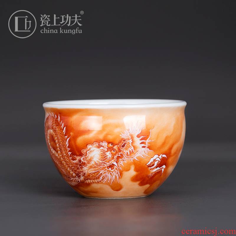 Cylinder cups porcelain jingdezhen pure hand - made alum red dragon kung fu masters cup ceramic cup of tea cups