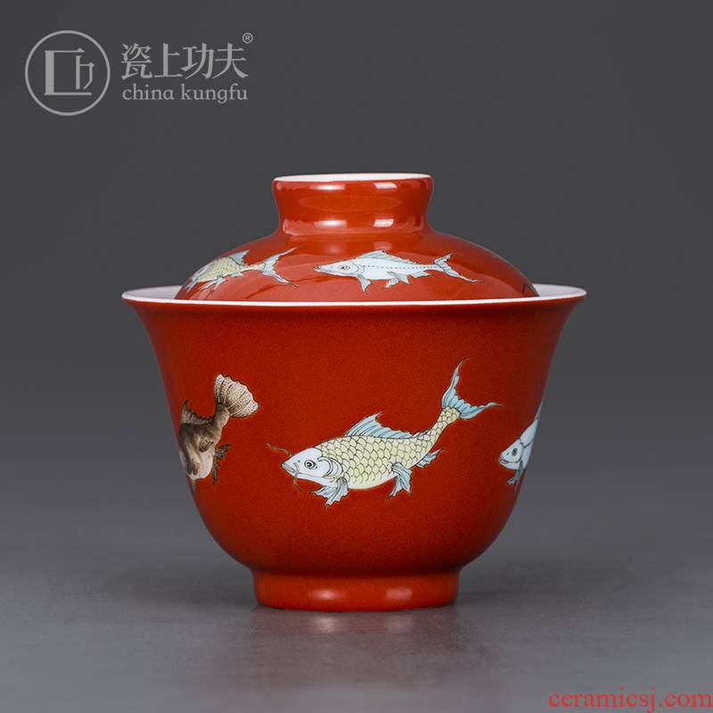 Jingdezhen pure manual only three tureen ceramic cups color glaze single thin foetus ceramic bowl kung fu tea set