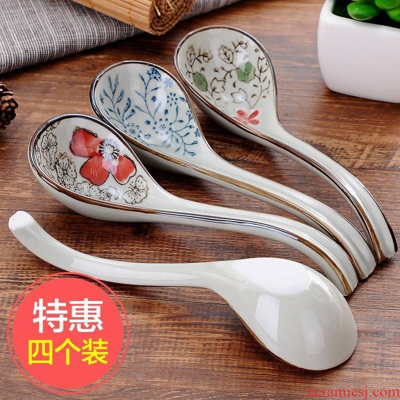 Eating spaghetti spoon ceramic spoon long handle small express it in Japanese home four hand medium under the glaze color