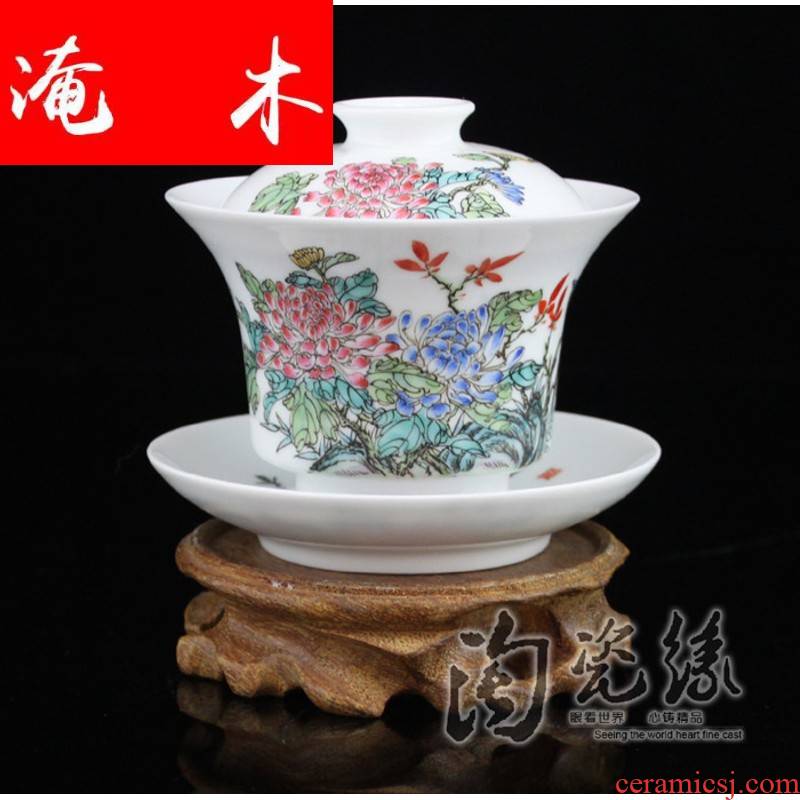Flooded, rhyme jingdezhen porcelain tea tureen hand - made ceramic famille rose only three cup bowl hand - made tea CWJ