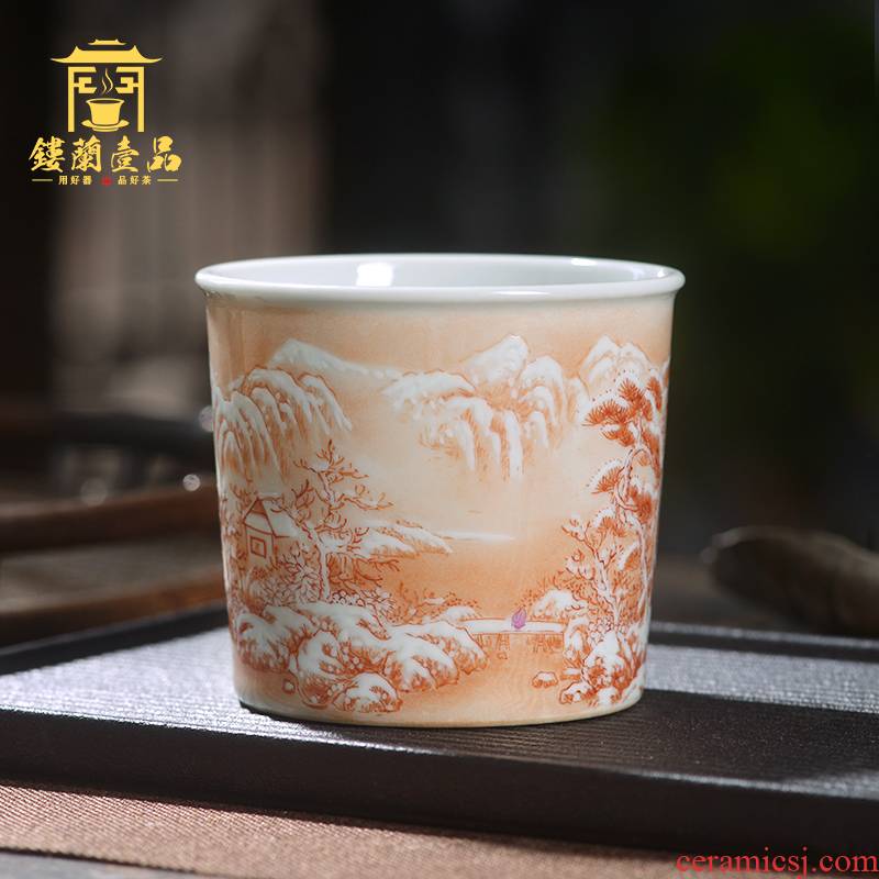 Jingdezhen ceramic all hand - made alum red snow master of kung fu tea tea cup single CPU name cup straight cup