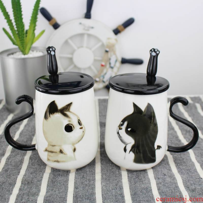 Qiao mu cup one creative express cat ceramic keller with spoon, contracted move office of milk