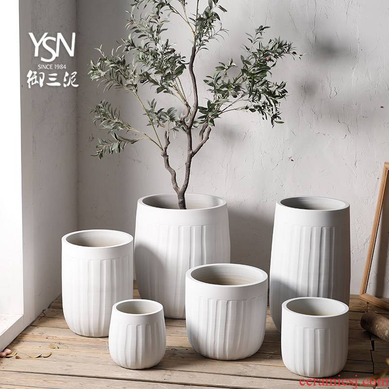 Royal three mud courtyard green plant breeding basin of I and contracted wind ceramic decoration, fleshy Nordic flowerpot vase fall to the ground
