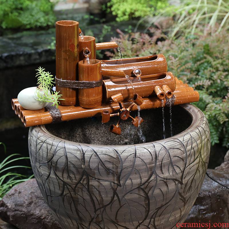 Bamboo water fountain water wheel furnishing articles to spill creative decorative stone runnel circulating water, ceramic aquarium filter