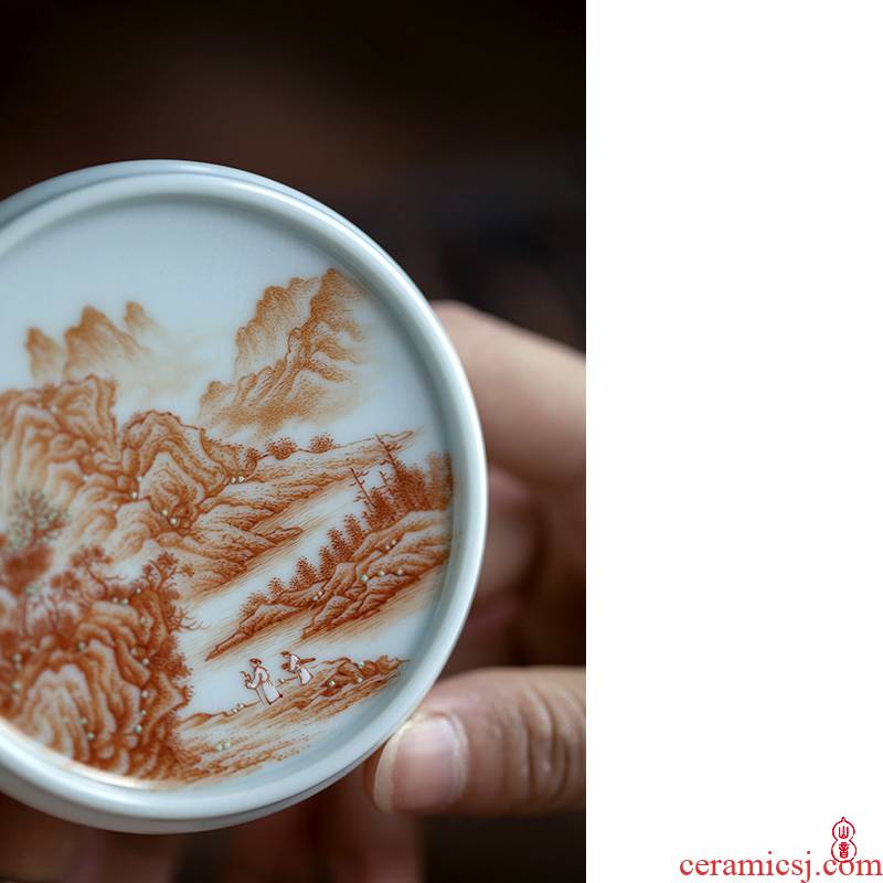 Wen - hua liu alum red landscape employ jingdezhen ceramic cover cover cover cup pad tea taking of spare parts