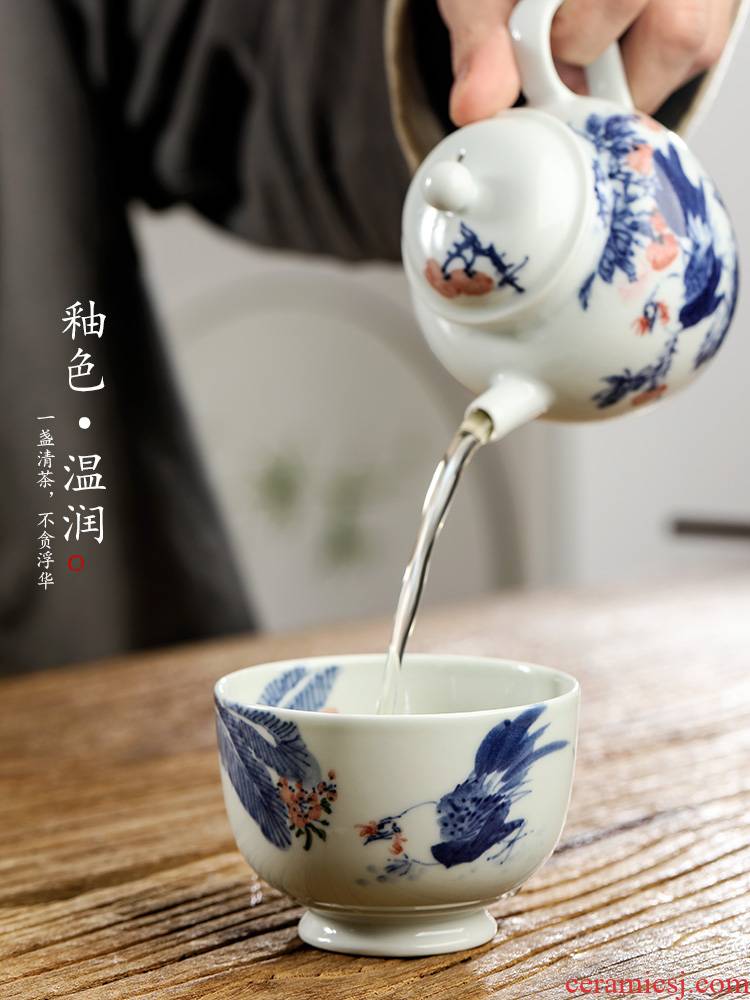 Pure manual jingdezhen blue and white master cup sample tea cup single CPU getting tea hand - made big chicken retro kung fu tea cups