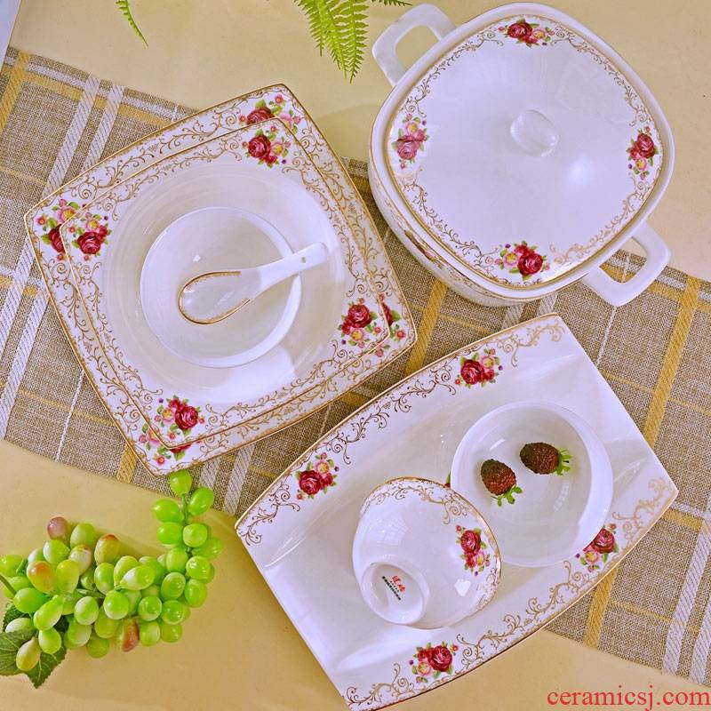 Qiao mu suit jingdezhen ceramics tableware Chinese style household gifts ipads porcelain bowl chopsticks to eat rice bowl dish plate