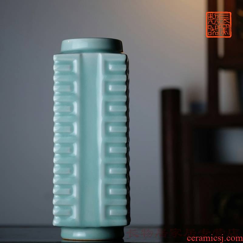 Making those offered home - cooked long up in longquan bottles of jingdezhen blue glaze cong type manual home furnishing articles vase