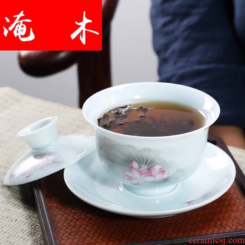 Submerged wood, jade porcelain tureen large cups manual three bowl kung fu tea tea powder enamel ware jingdezhen ceramics