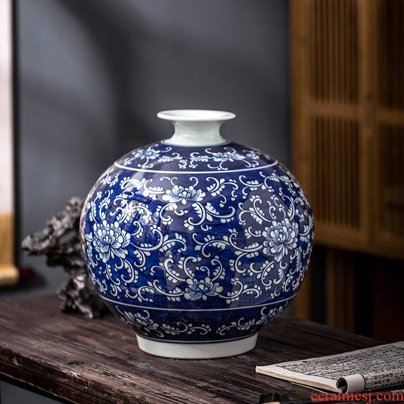 Jingdezhen ceramic hand - made bound branch of blue and white porcelain vase sitting room home rich ancient frame decoration wine furnishing articles at home