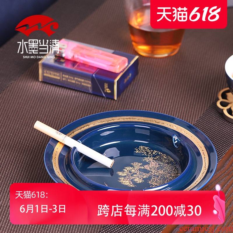 Ji blue glaze Chinese style restoring ancient ways the ashtray ceramic large creative move multi - function car home sitting room office