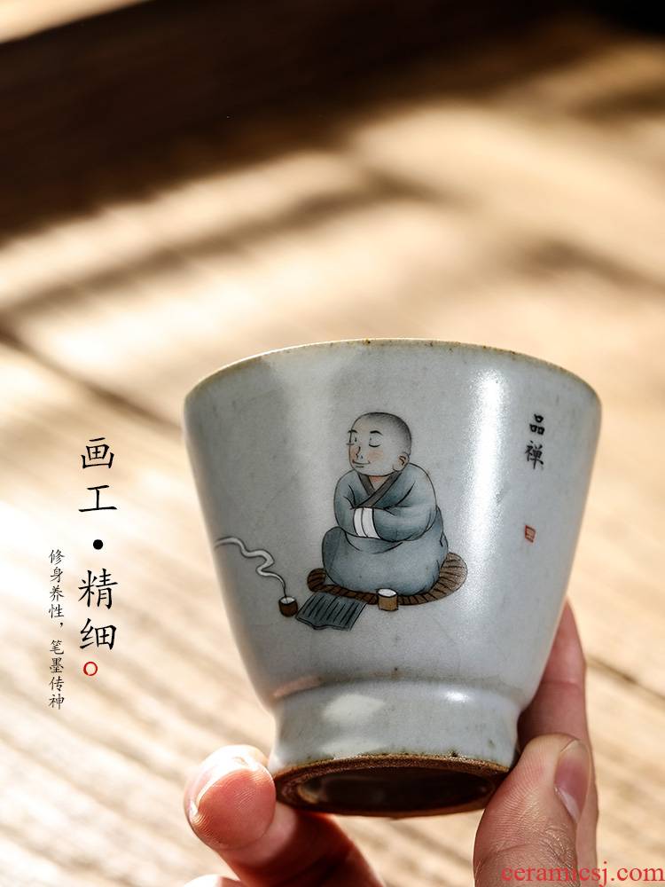 Ru up market metrix who cup single CPU kung fu tea cups jingdezhen checking sample tea cup single hand - drawn characters zen tea set