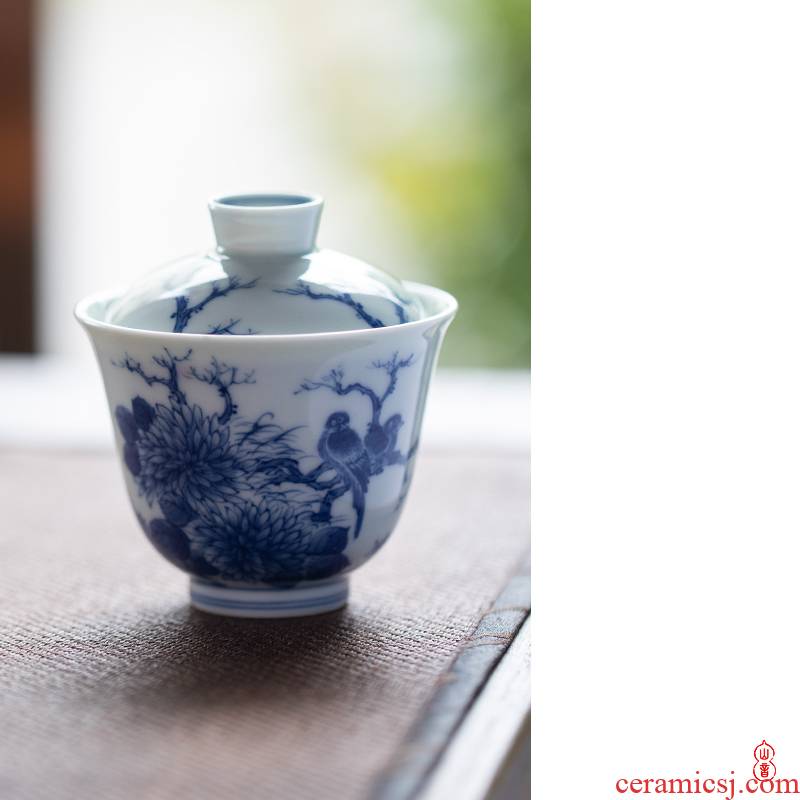 Poly real rings tureen jingdezhen blue and white two hand - made hall and flowers and birds to make tea tureen single bowl bowl