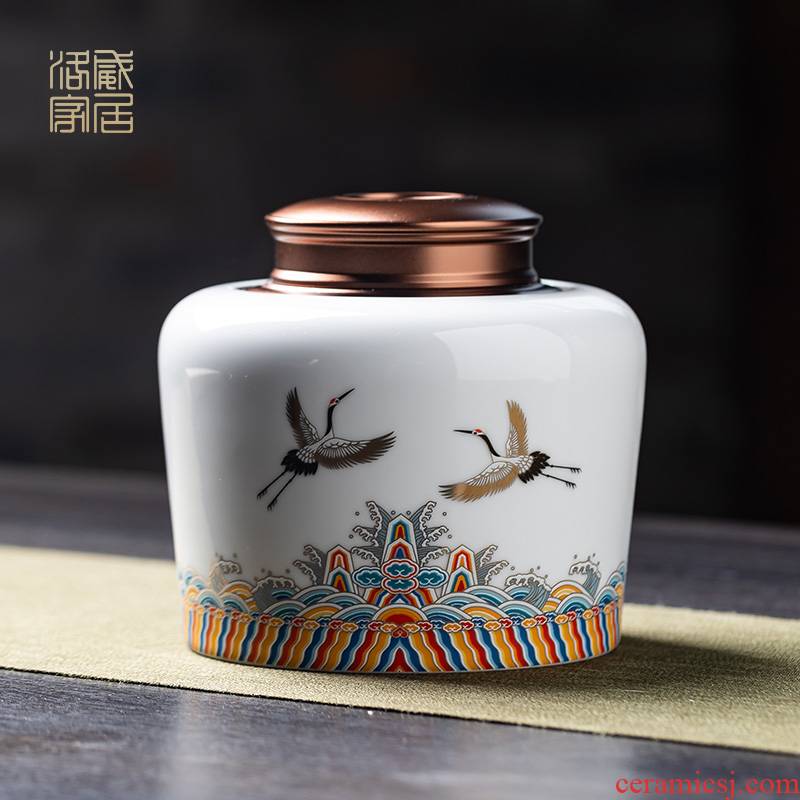 The tea pot seal pot metal ceramic dual cover seal the self - priming cover hidden moistureproof household receives tea storehouse