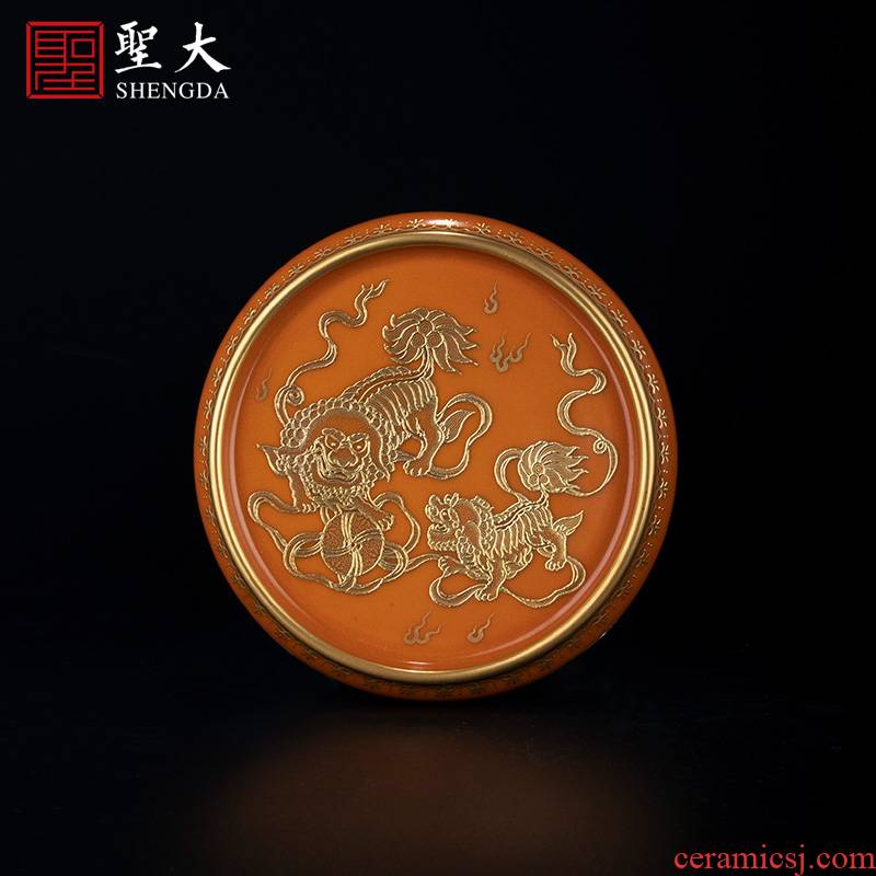 Holy big ceramic coral red lion ball grain heap gold to cover the set the teapot lid manually jingdezhen tea accessories
