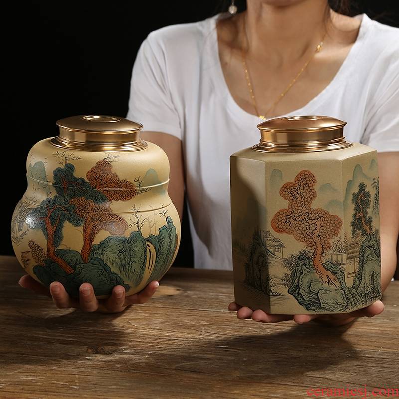 Qiao mu JS yixing purple sand tea pot seal pot jingdezhen made tea cylinder storage POTS and POTS