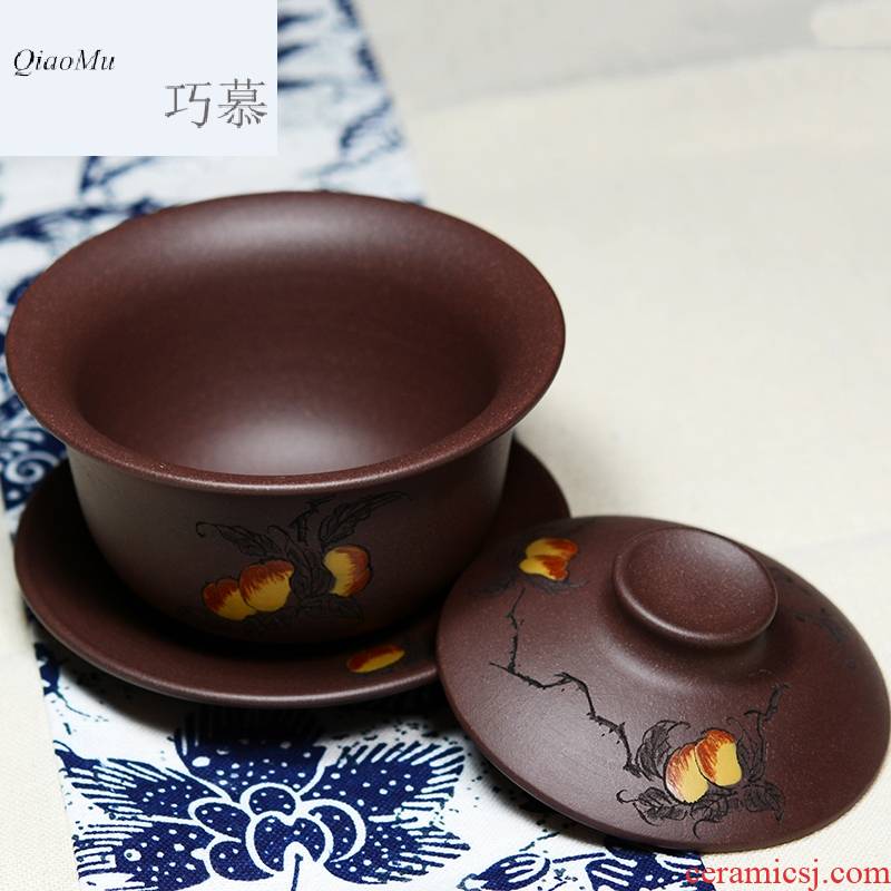 Qiao mu QD yixing purple sand cup tureen hospitality kunfu tea sample tea cup three only a cup of tea made purple clay peach