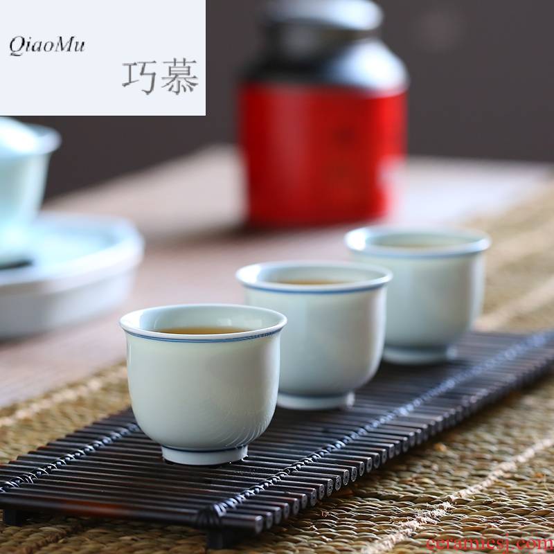 Qiao mu jingdezhen ceramic cups kung fu tea set celadon hand - made stripe simple sample tea cup sweet lovers