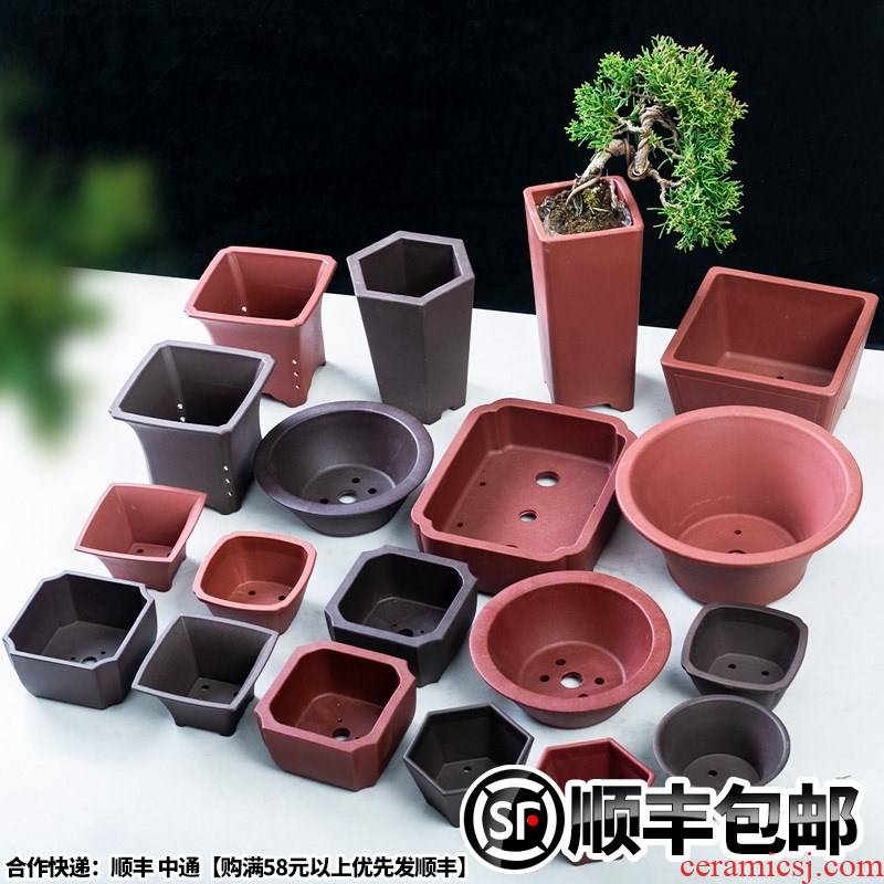Bonsai POTS imitation purple rectangle, square, hexagonal resin plastic quality flower pot in large circular Bonsai pot
