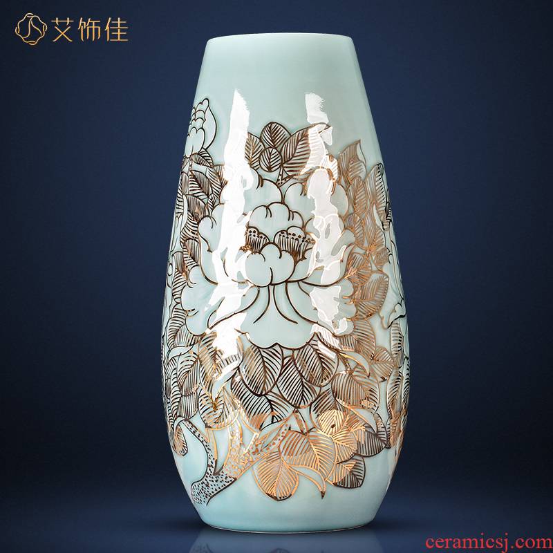Jingdezhen ceramics green light glaze new Chinese style key-2 luxury fuels the vase rich ancient frame furnishing articles master hand draw large living room