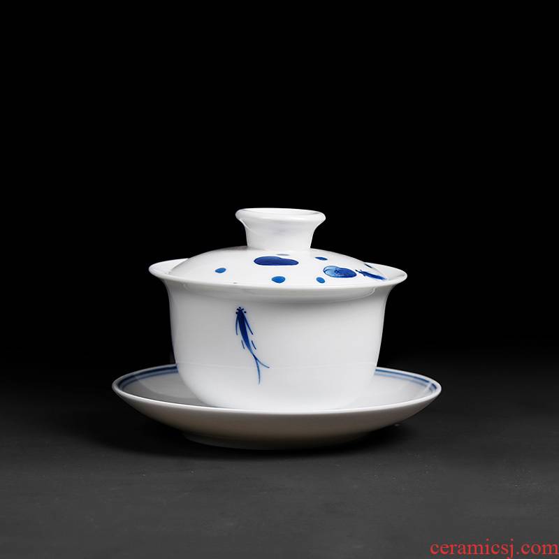 White porcelain hand - made tureen three cups to large household Chinese jingdezhen ceramics contracted kung fu tea bowl trumpet