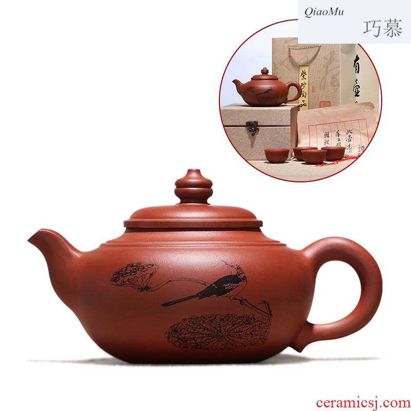 Qiao mu, yixing it suit pure hand carved tea made purple clay teapot tea home is pot