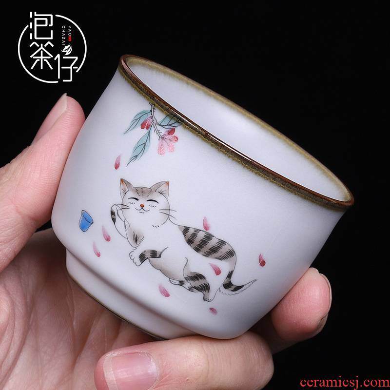 Jingdezhen kung fu tea set your up noggin masters cup slicing can raise the ice crack glaze ceramic cup hand - made the cat