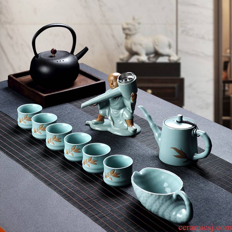 Hongying your up creative ice crack kung fu tea set suit household jingdezhen ceramic teapot teacup zen Chinese style