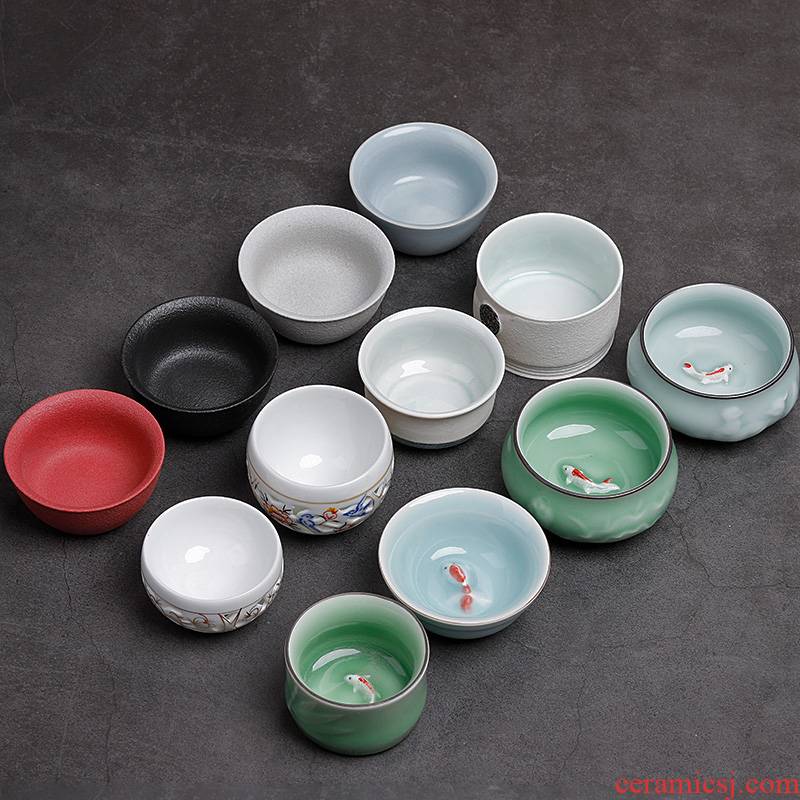 Clearance coarse pottery teacup masters cup individuals with small single cup white porcelain cups made sample tea cup celadon embossed cups