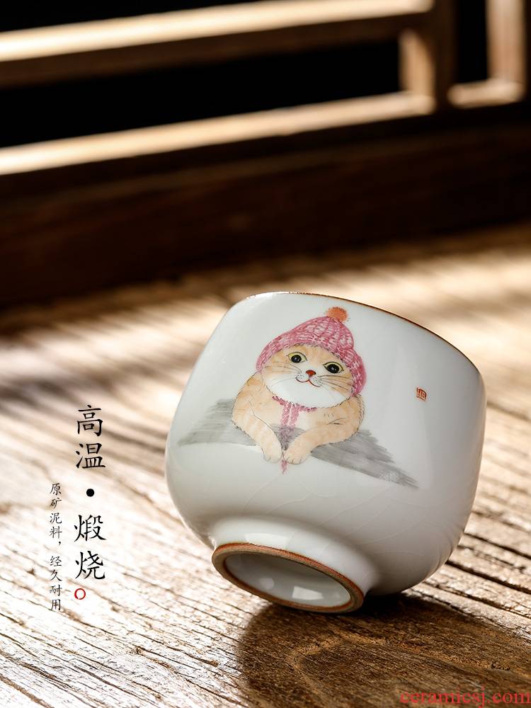 Jingdezhen pure manual your up master kung fu tea cup single CPU hand - made the cat sample tea cup single ceramic tea set