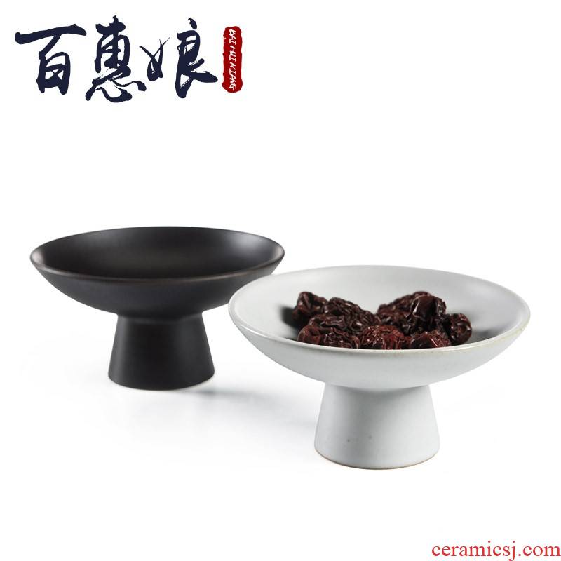 (niang Japanese tea tray was coarse pottery restoring ancient ways round snack plate of small snacks tea saucer ceramic tray tea taking