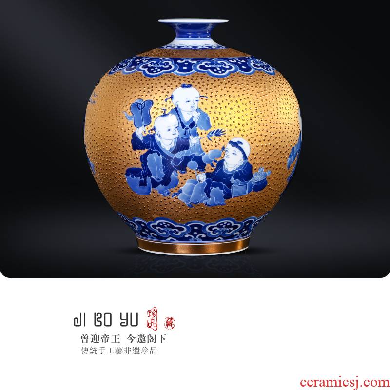 Jingdezhen ceramics Chinese hand - made with Jin Ying, play figure pomegranate bottles of the sitting room porch TV ark adornment furnishing articles