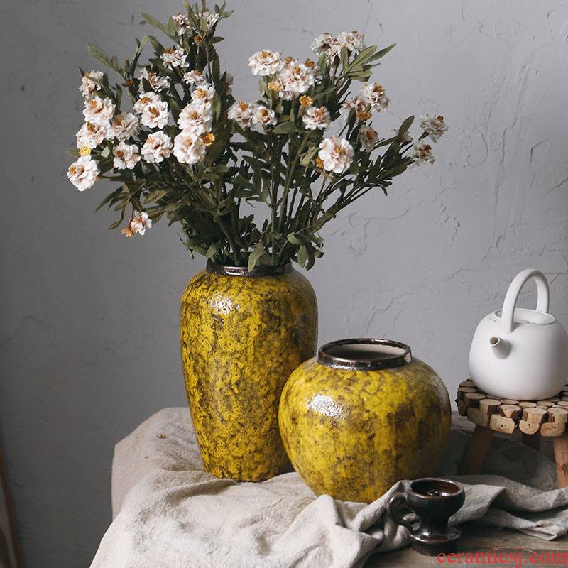Royal 3 mud flower arranging the rural wind sitting room decorates the dried flower implement ceramic vase mesa amber yellow desktop furnishing articles