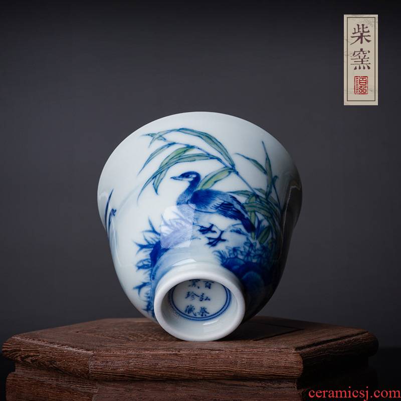 Jingdezhen blue and white reed hundred hong maintain chicago-brewed goose figure fragrance - smelling cup teacups hand - made the master sample tea cup cup single CPU