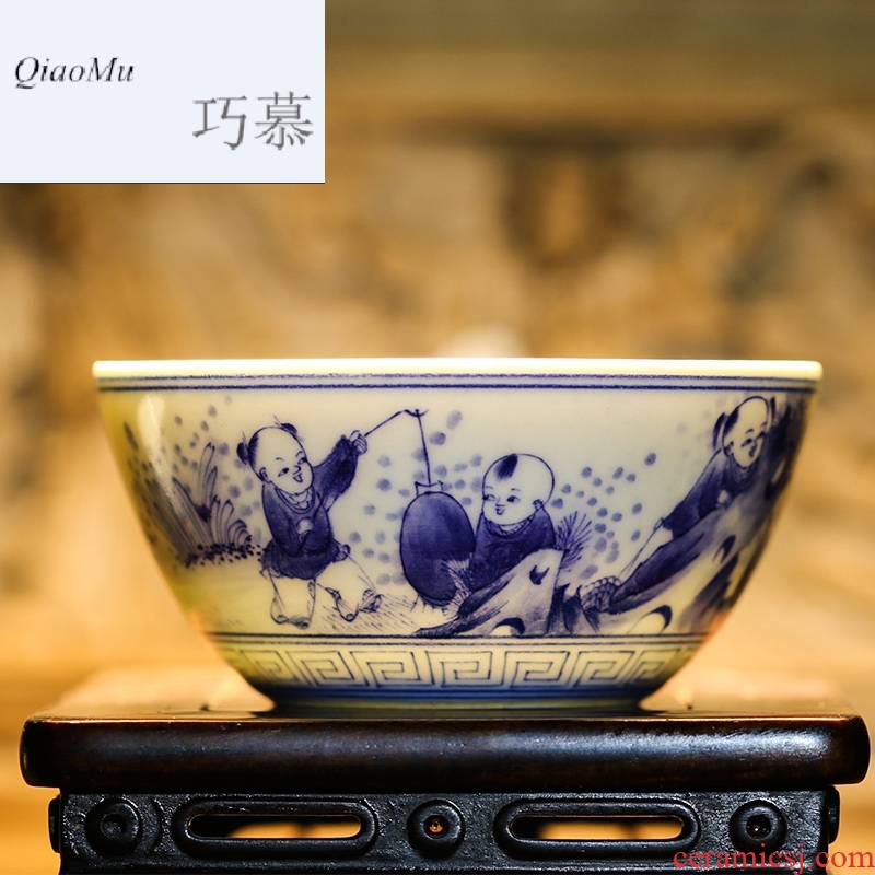 Qiao mu jingdezhen blue and white porcelain masters cup kung fu tea cups hand - made scenery sample tea cup S43018 thin tea cup