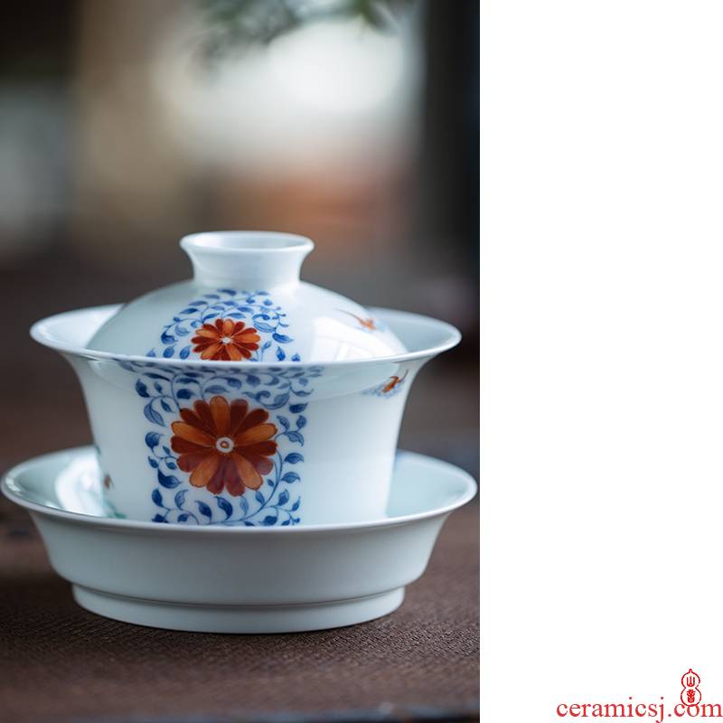 Qin Qiuyan JiTianSan bucket color blessings to high - end tea tureen jingdezhen ceramic bowl tea bowl