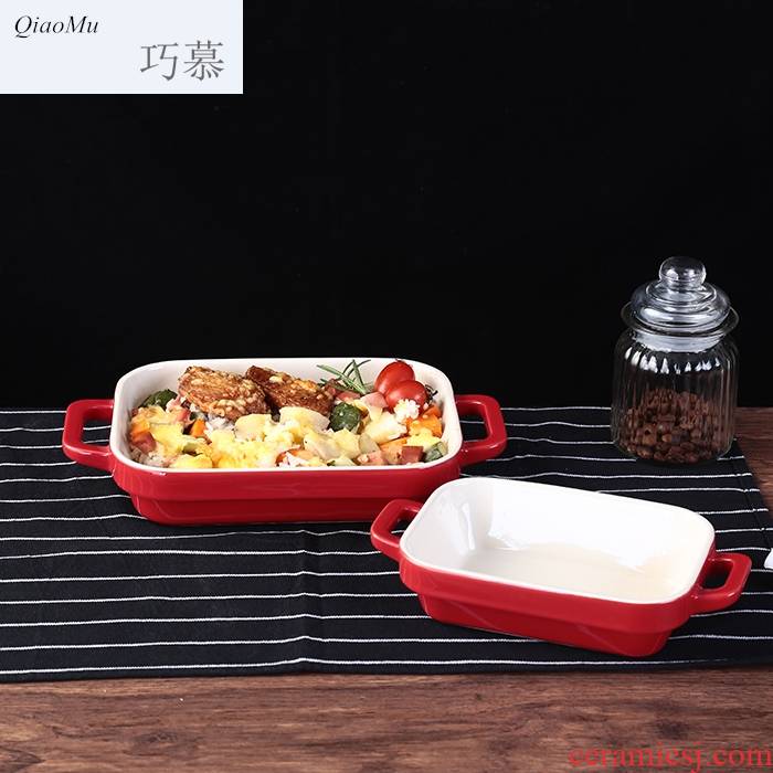 Qiao mu red orange yellow pan baked porcelain bake bowl FanPan ears pan pasta dish lasagne baking utensils