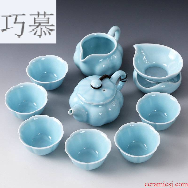 Qiao mu Japanese contracted ceramic kung fu tea set suits for health celadon tea teapot tea cups celadon household
